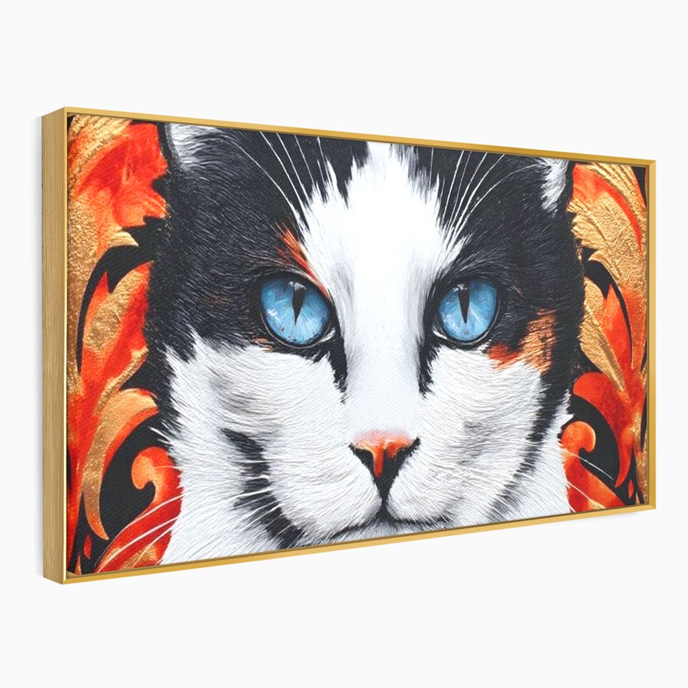 Tablou canvas cu tablou canvas cu ochi de pisica, in rama de aluminiu auriu